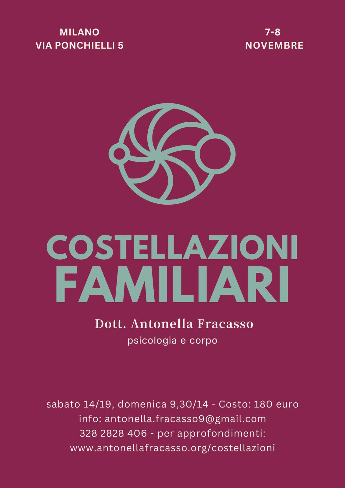 Antonella Fracasso - Incontro Costellazioni familiari - Milano dal 7 all'8 novembre 2026