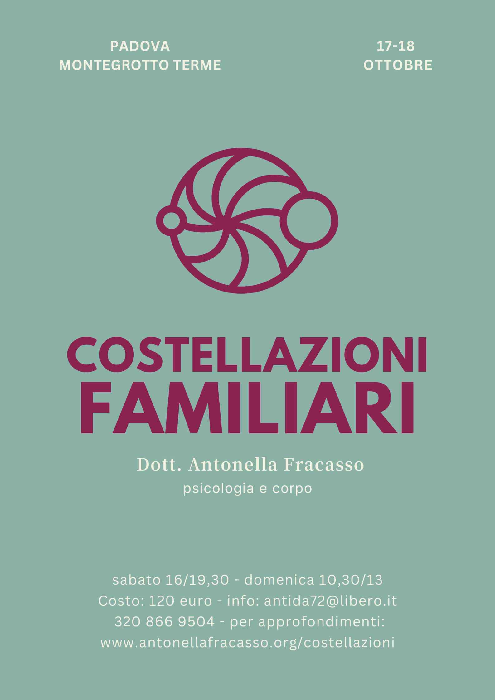 Antonella Fracasso - Incontro Costellazioni familiari - Padova Montegrotto Terme dal 17 al 18 ottobre 2026